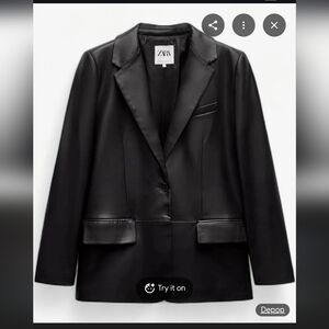 Zara Black Faux Leather Suit Jacket